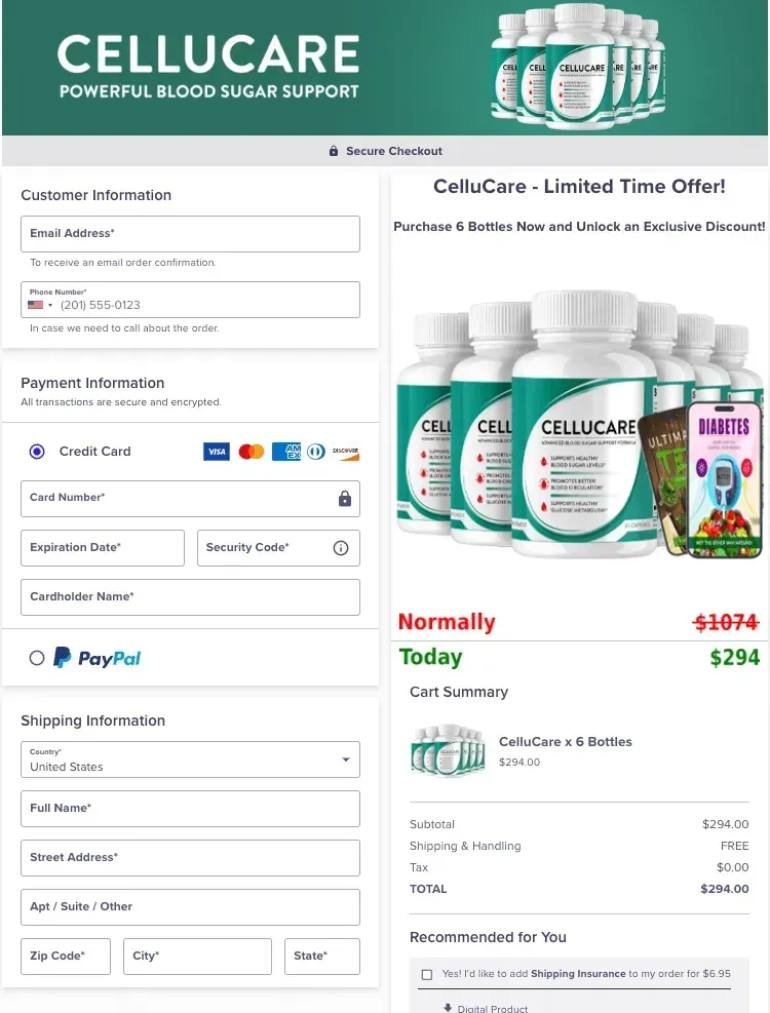 Safe and protected online payment for CelluCare order